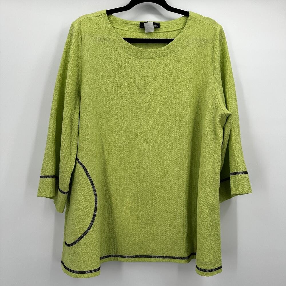Moonlight Tunic Top Womens Large Green‎ Textured Boxy USA Artsy Lagenlook